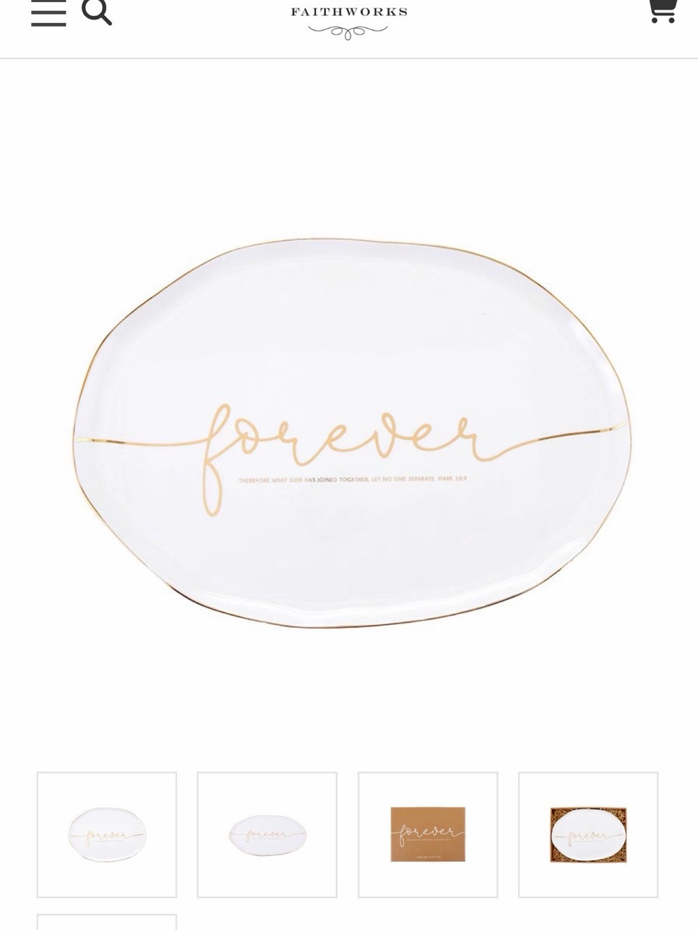 'Forever' White and Gold Decorative Serving Platter